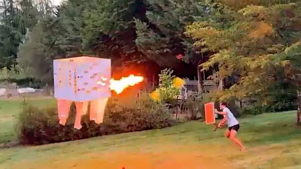 He built a Minecraft Ghast in Real Life ! Minecraft IRL 👻🔥 - Gaming Clips Rewind S1E3